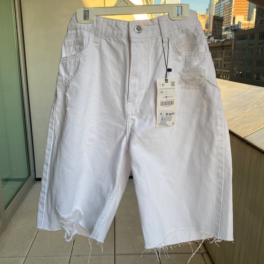 Zara White Jean Cycling Shorts
